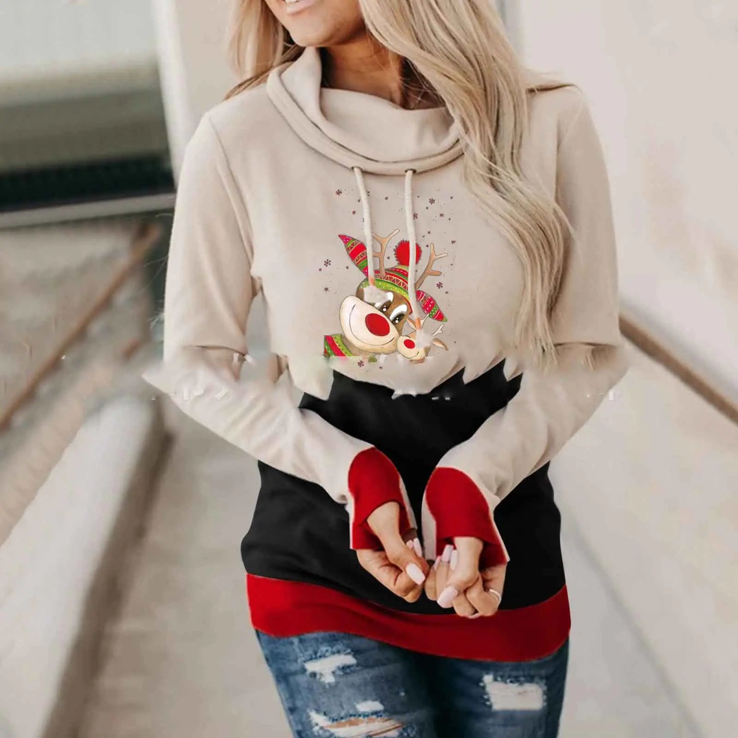 Christmas Time Is Here!  Festive Reindeer Hooded Sweatshirt
