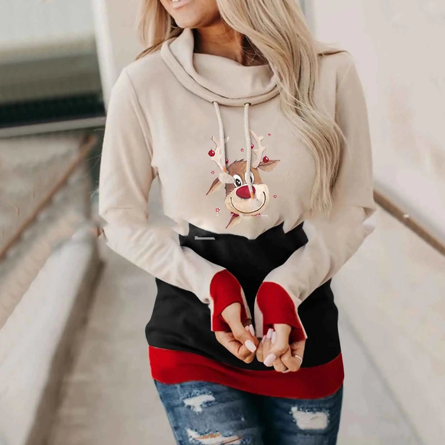 Christmas Time Is Here!  Festive Reindeer Hooded Sweatshirt