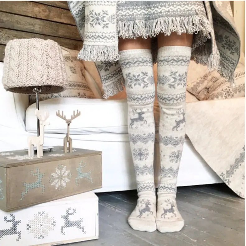 Christmas Snowflake Reindeer Knee - High Socks - The Defined Collective