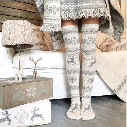 Christmas Snowflake Reindeer Knee - High Socks - The Defined Collective