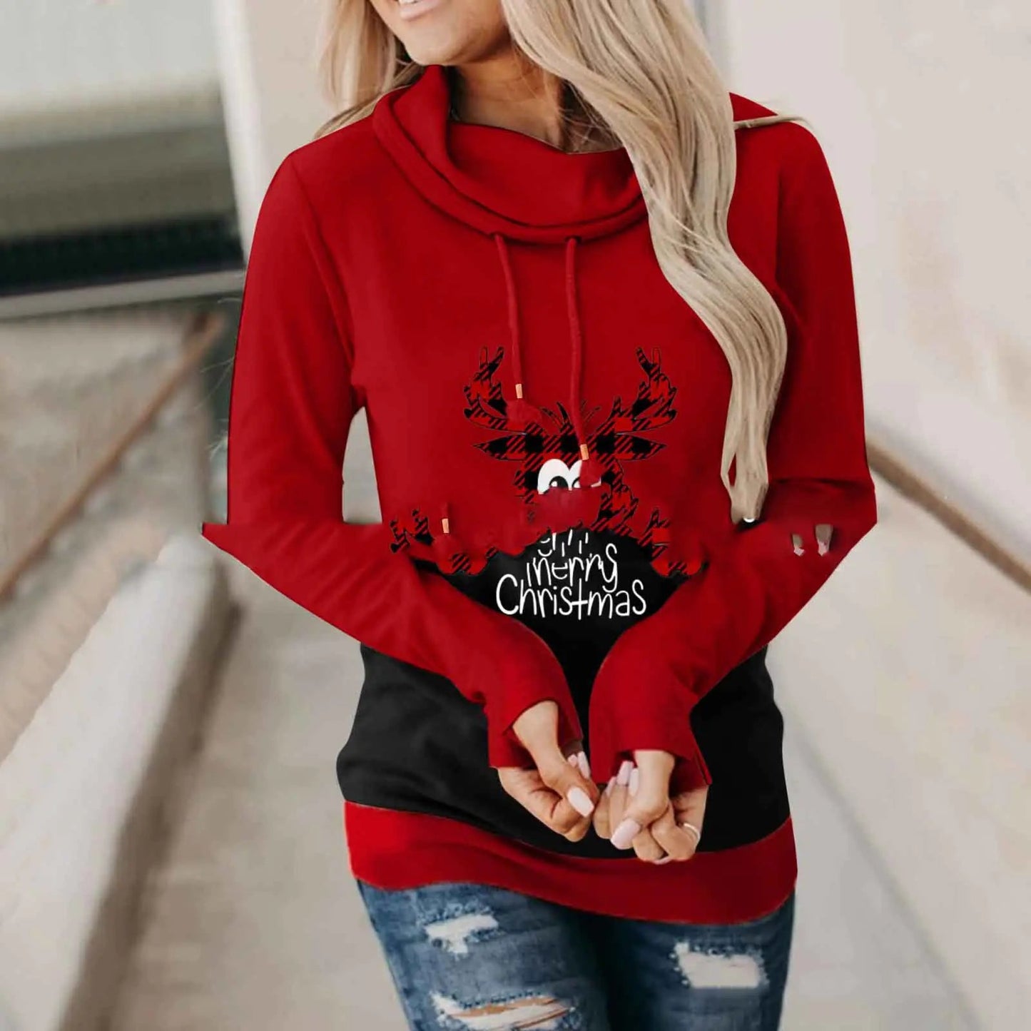 Christmas Time Is Here! Festive Reindeer Hooded Sweatshirt - The Defined Collective