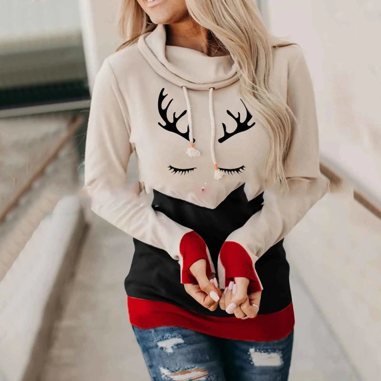 Christmas Time Is Here! Festive Reindeer Hooded Sweatshirt - The Defined Collective