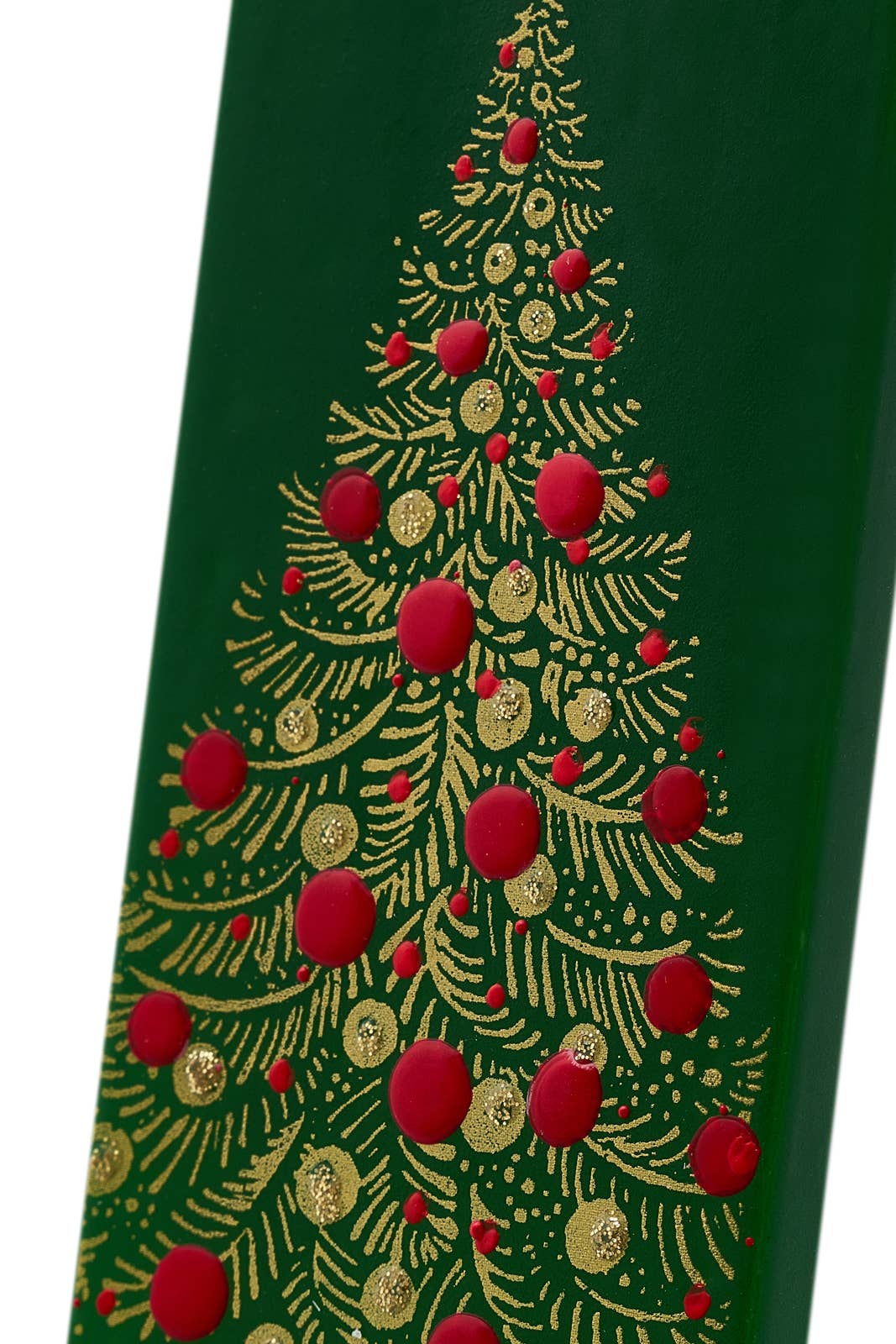 Christmas Time Is Here : Gold Christmas Tree On Green - Hand Painted Flat Candle - The Defined Collective