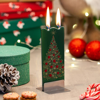 Christmas Time Is Here : Gold Christmas Tree On Green - Hand Painted Flat Candle - The Defined Collective