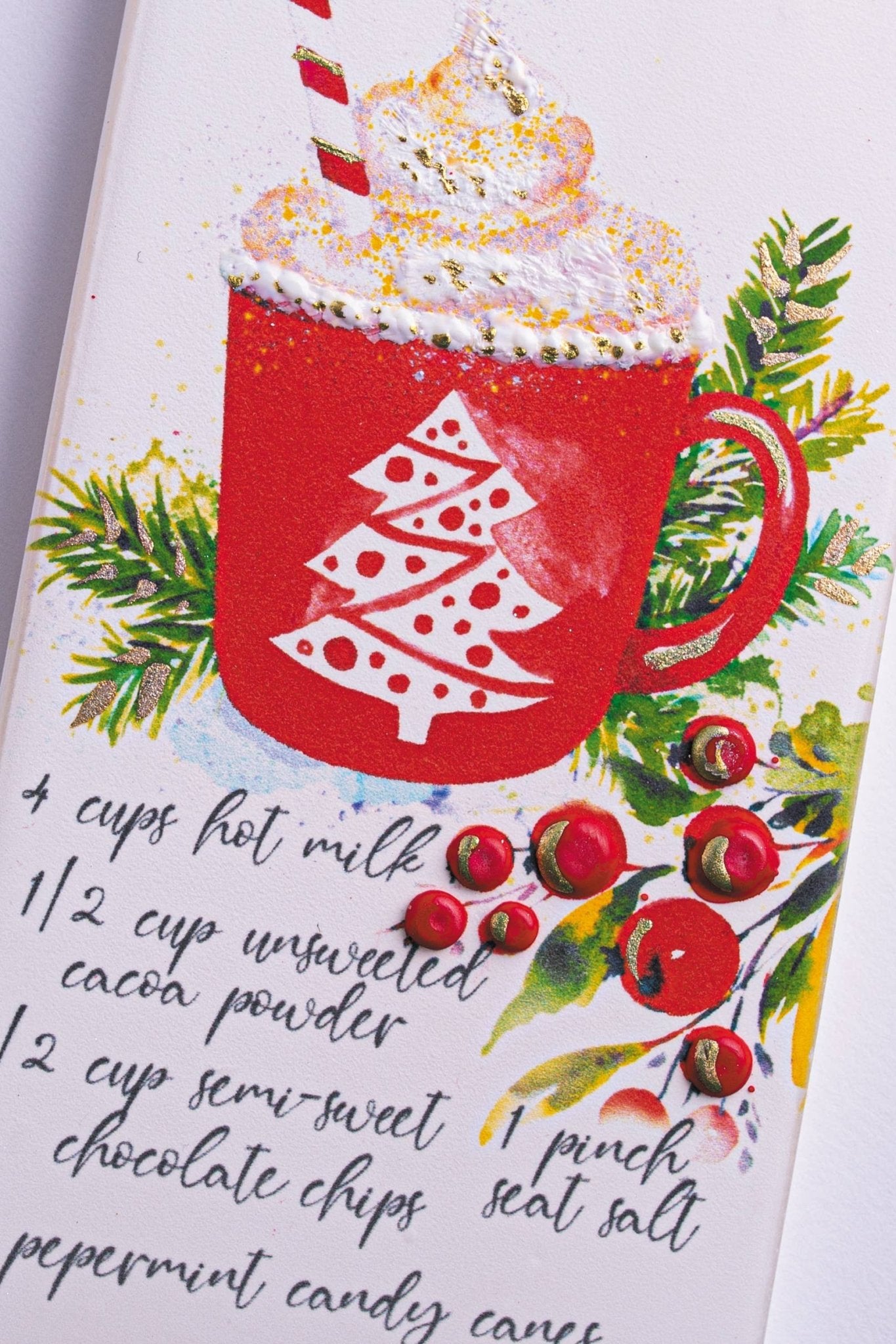 Christmas Time Is Here : Peppermint Hot Cocoa Recipe - Hand Painted Flat Candle - The Defined Collective
