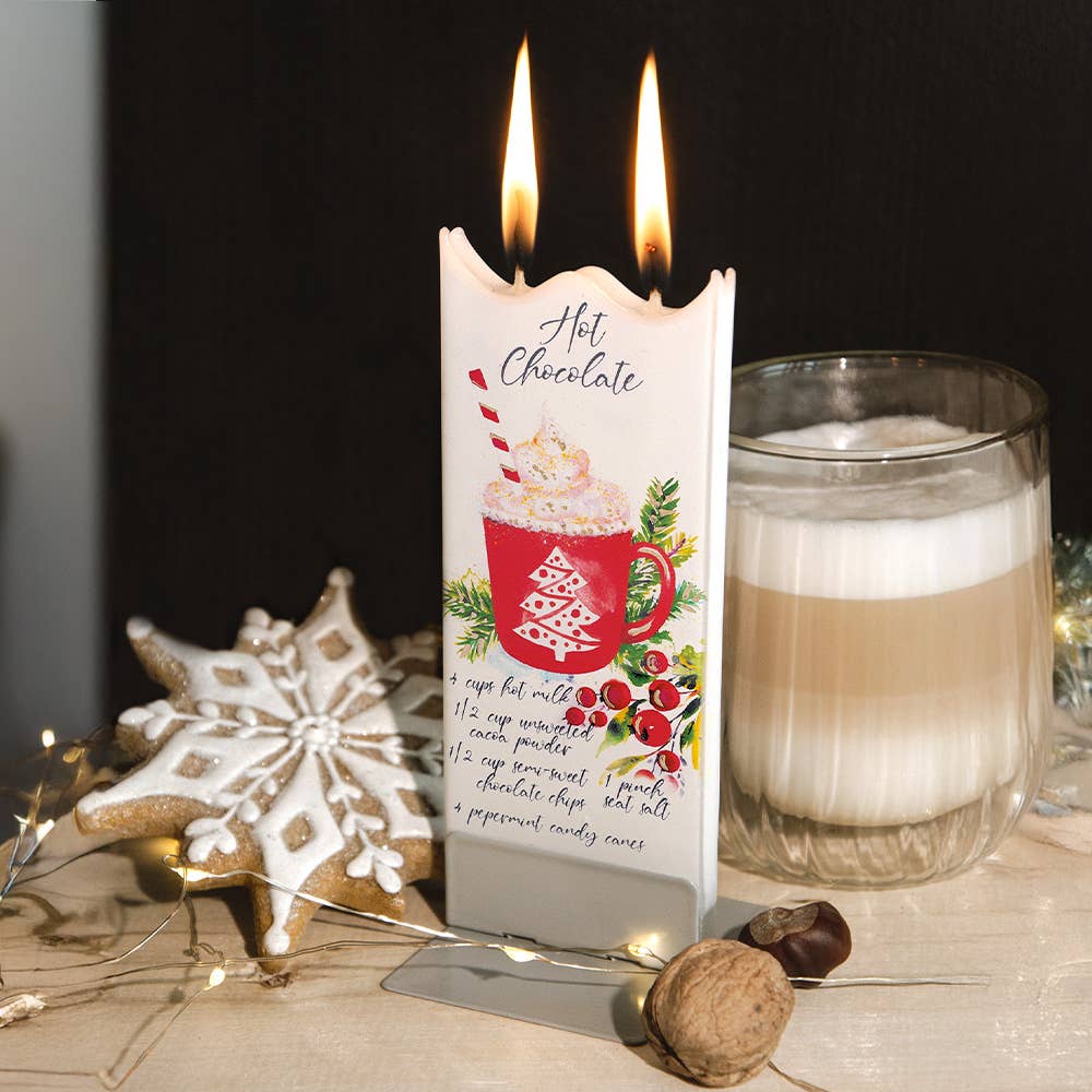 Christmas Time Is Here : Peppermint Hot Cocoa Recipe - Hand Painted Flat Candle - The Defined Collective