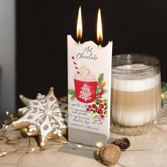 Christmas Time Is Here : Peppermint Hot Cocoa Recipe - Hand Painted Flat Candle - The Defined Collective