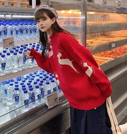 Christmas Time Is Here! Reindeer Jacquard Knit Sweater (Unisex) - The Defined Collective