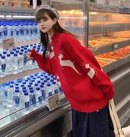 Christmas Time Is Here! Reindeer Jacquard Knit Sweater (Unisex) - The Defined Collective