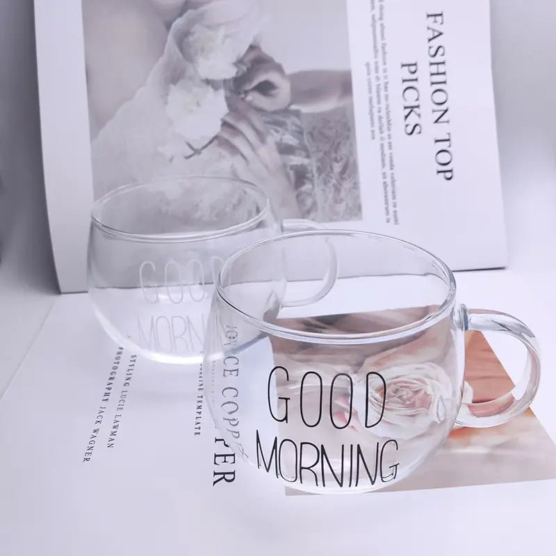 Cozy Intentions: Good Morning Transparent Glass Mug - The Defined Collective