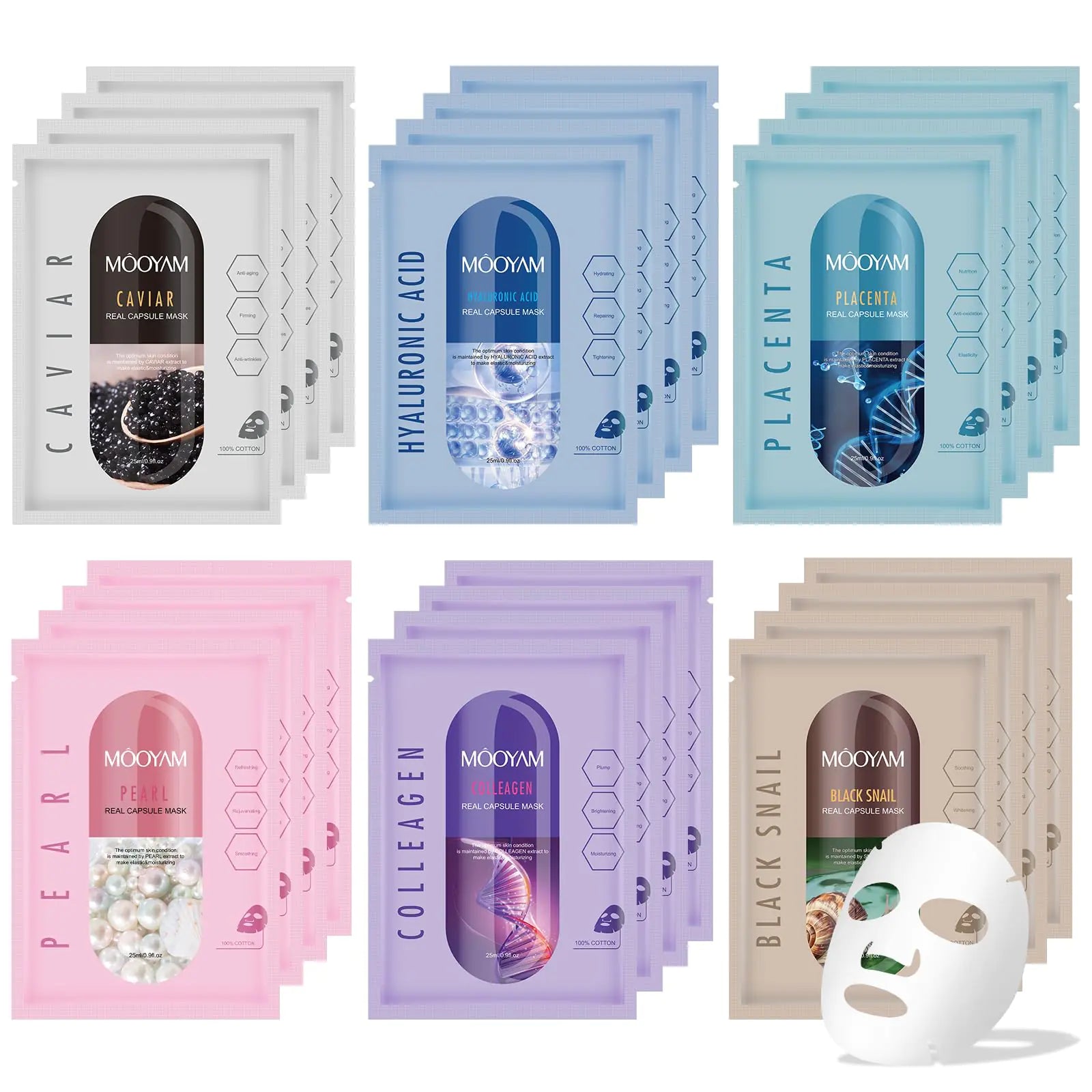 Glassed & Blessed Collection: Mooyam Real Hydrating Mask Set (6 Types) - The Defined Collective
