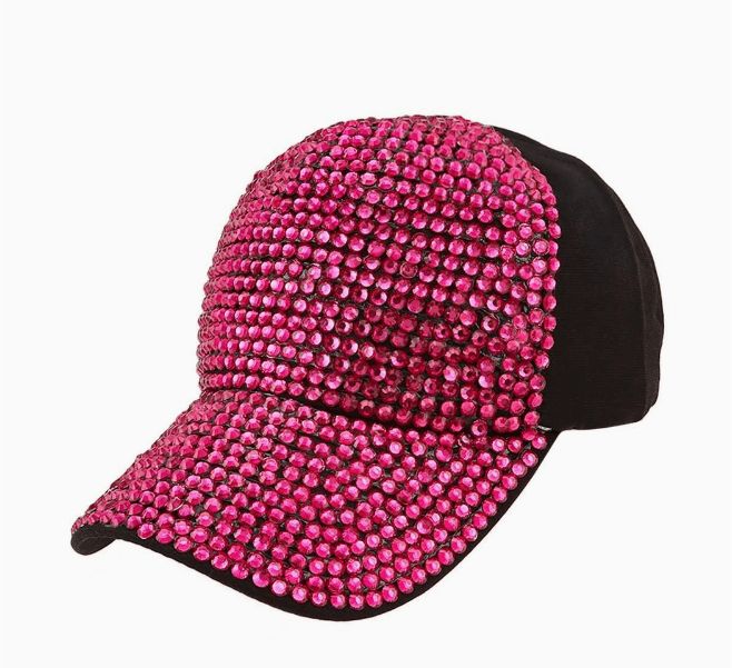 GLOSSY PINK VIBE GLITTER HAT (Black/ Hot Pink Rhinestones) - The Collab Collective
