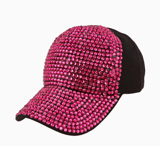 GLOSSY PINK VIBE GLITTER HAT (Black/ Hot Pink Rhinestones) - The Collab Collective