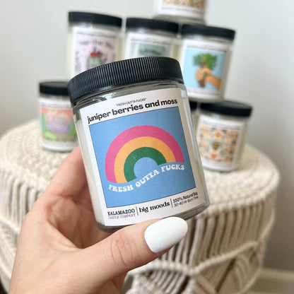 Lit & Inspired : “Fresh Outta Fucks” – Juniper Berries & Moss Candle - The Defined Collective